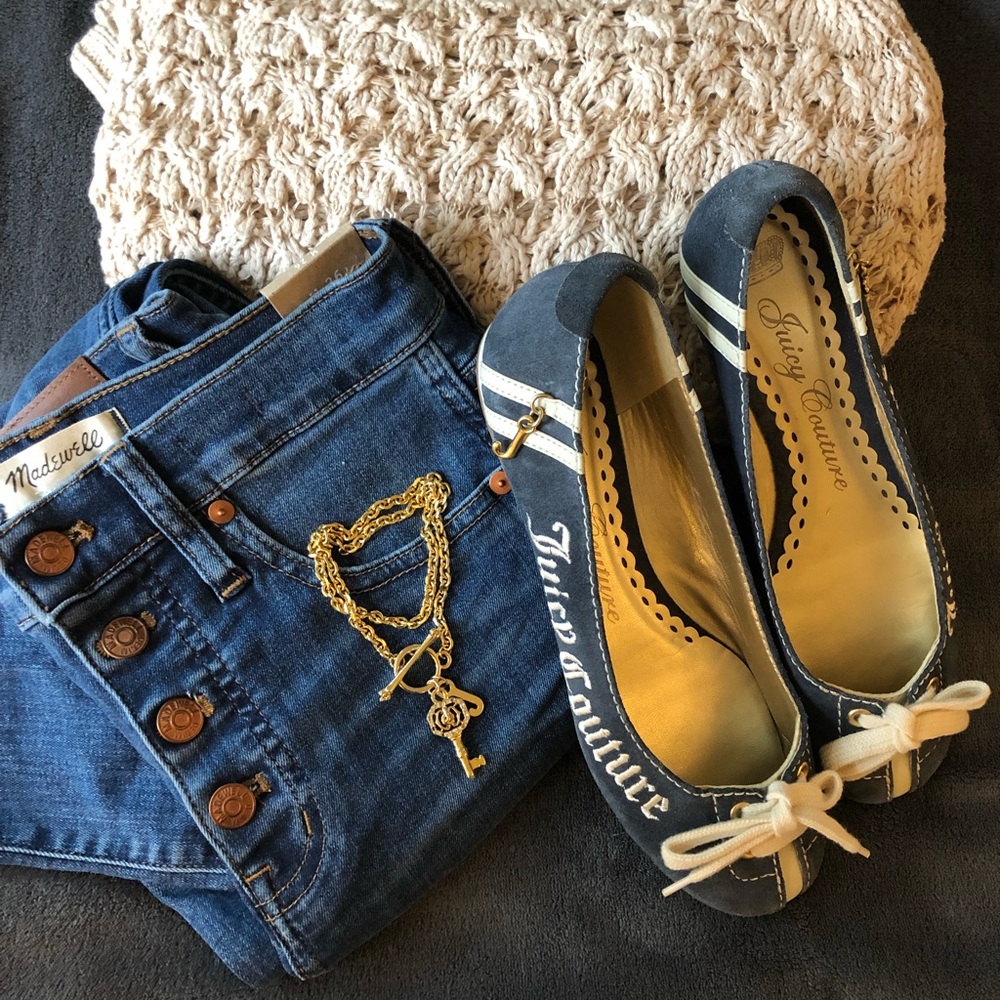 Authentic Juicy Couture Leather Blue Suede Flats